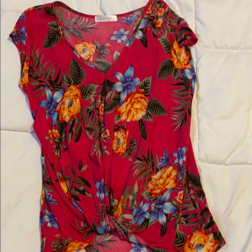 Tropical hot pink cap sleeve top